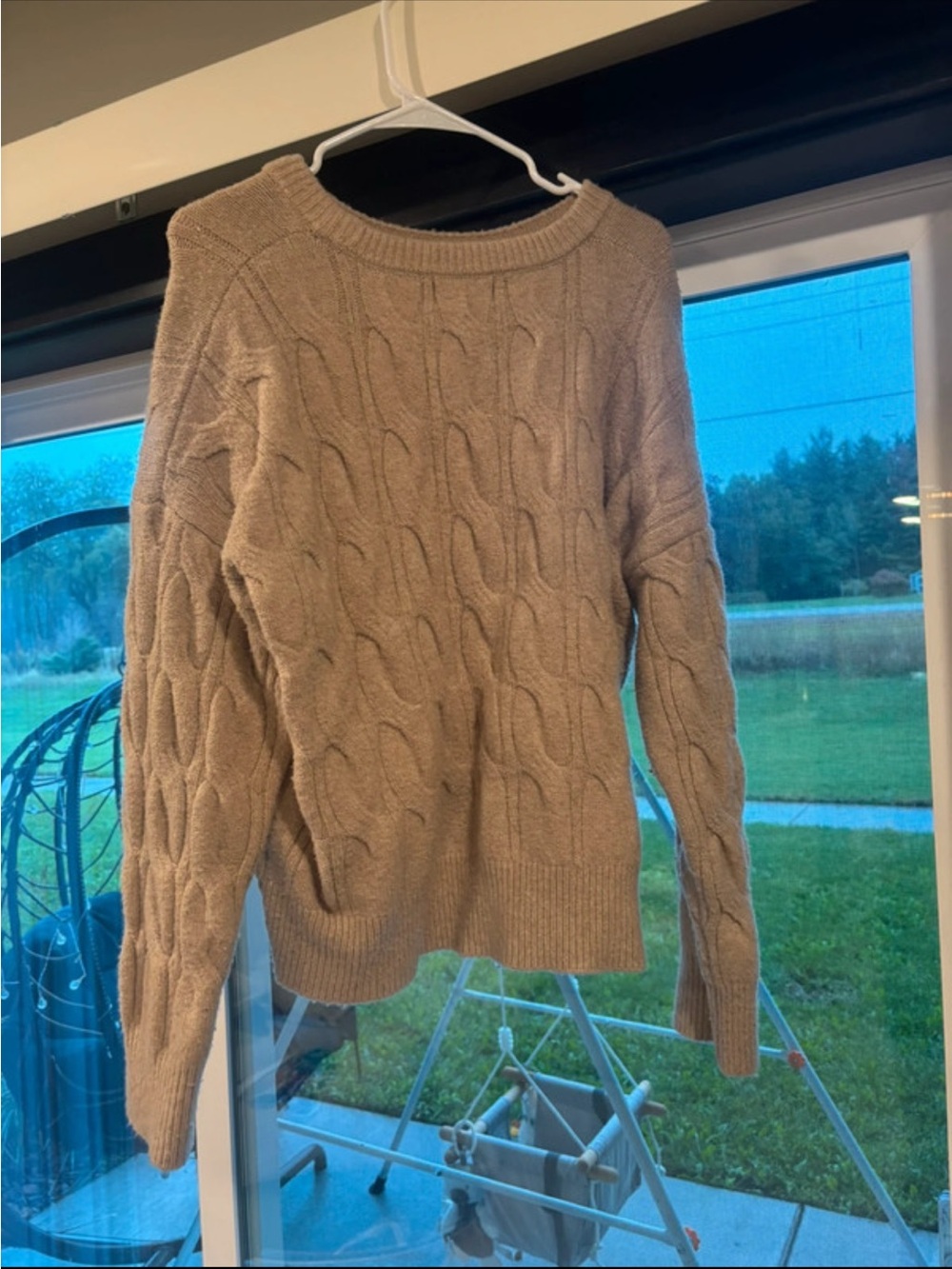 Jessica Simpson Cable-Knit Crewneck Sweater - Taupe